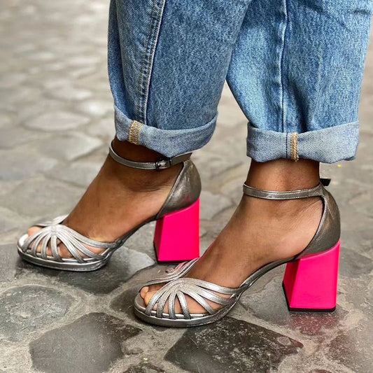 Juliana | Shiny sandals with a chunky heel